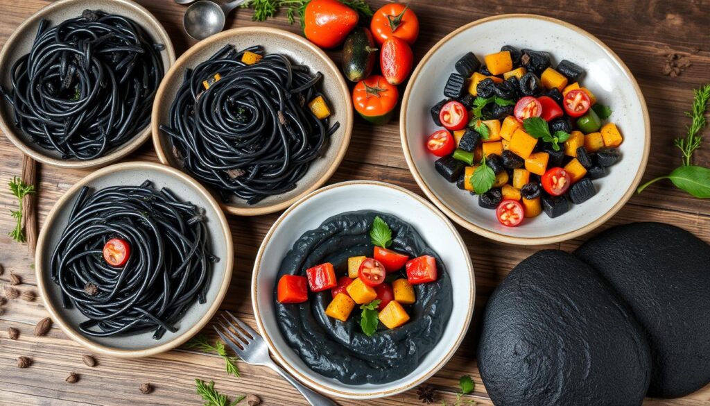black charcoal dishes